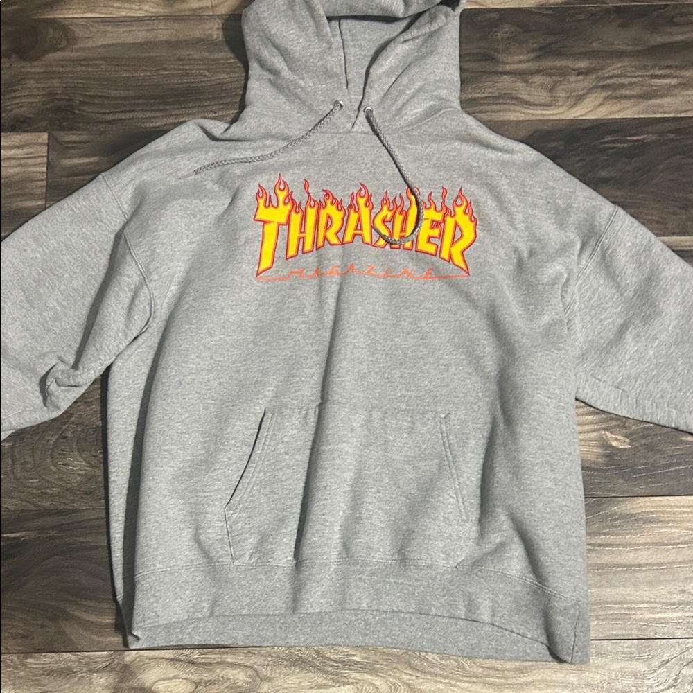 Thrasher Gray Hoodie with Flame Logo